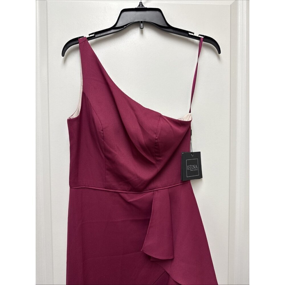 Mac Duggal Size 2 Berry 49089 One Shoulder Side Slit Ruffle Gown Dress  $358 New - Picture 7 of 12